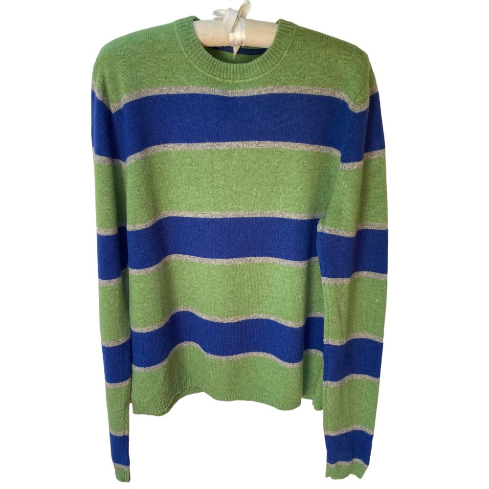 Ambercrombie and Fitch Vintage 100% Wool Blue & Green Stripe Sweater Size Medium